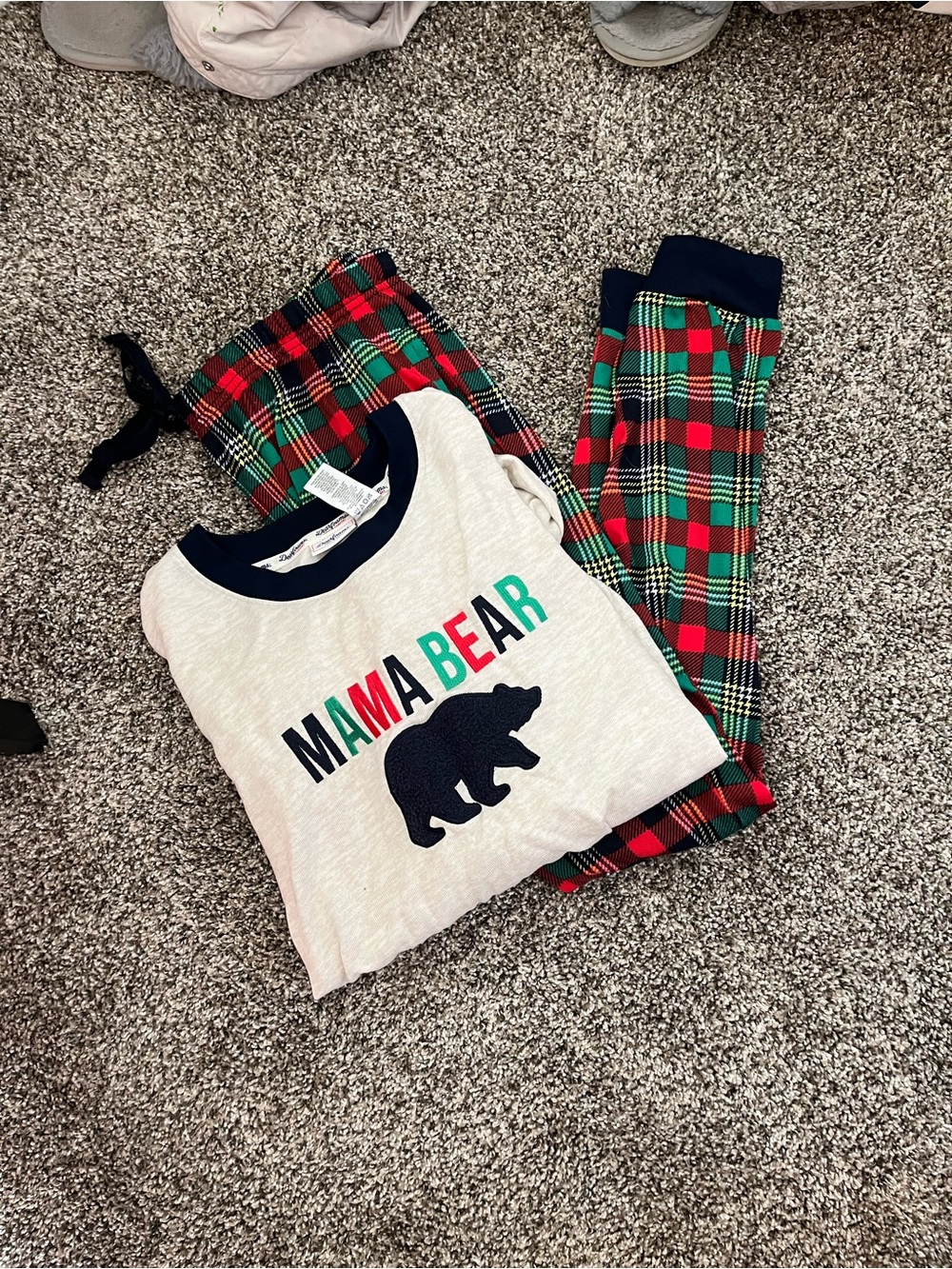 Mama Bear Pajama Set - Red & Green Plaid